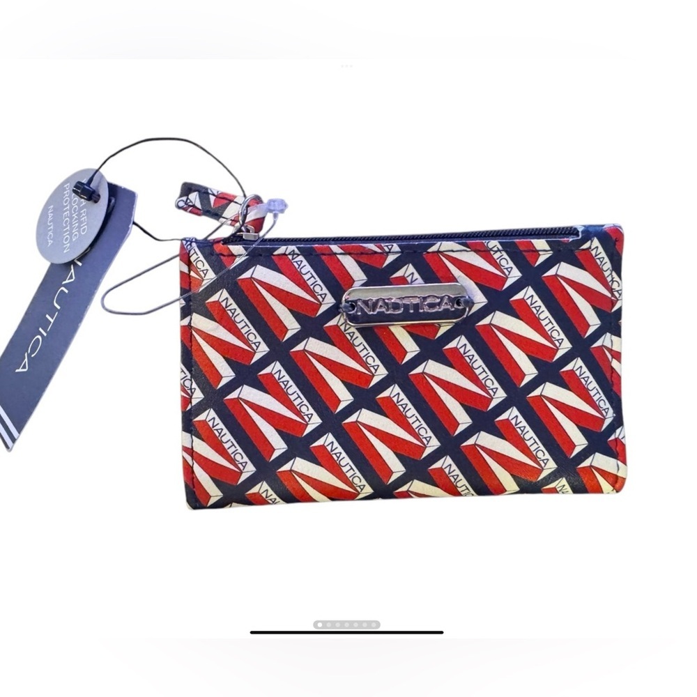 Nautica Top Zip Bifold Wallet Cardholder, High Tide Pattern